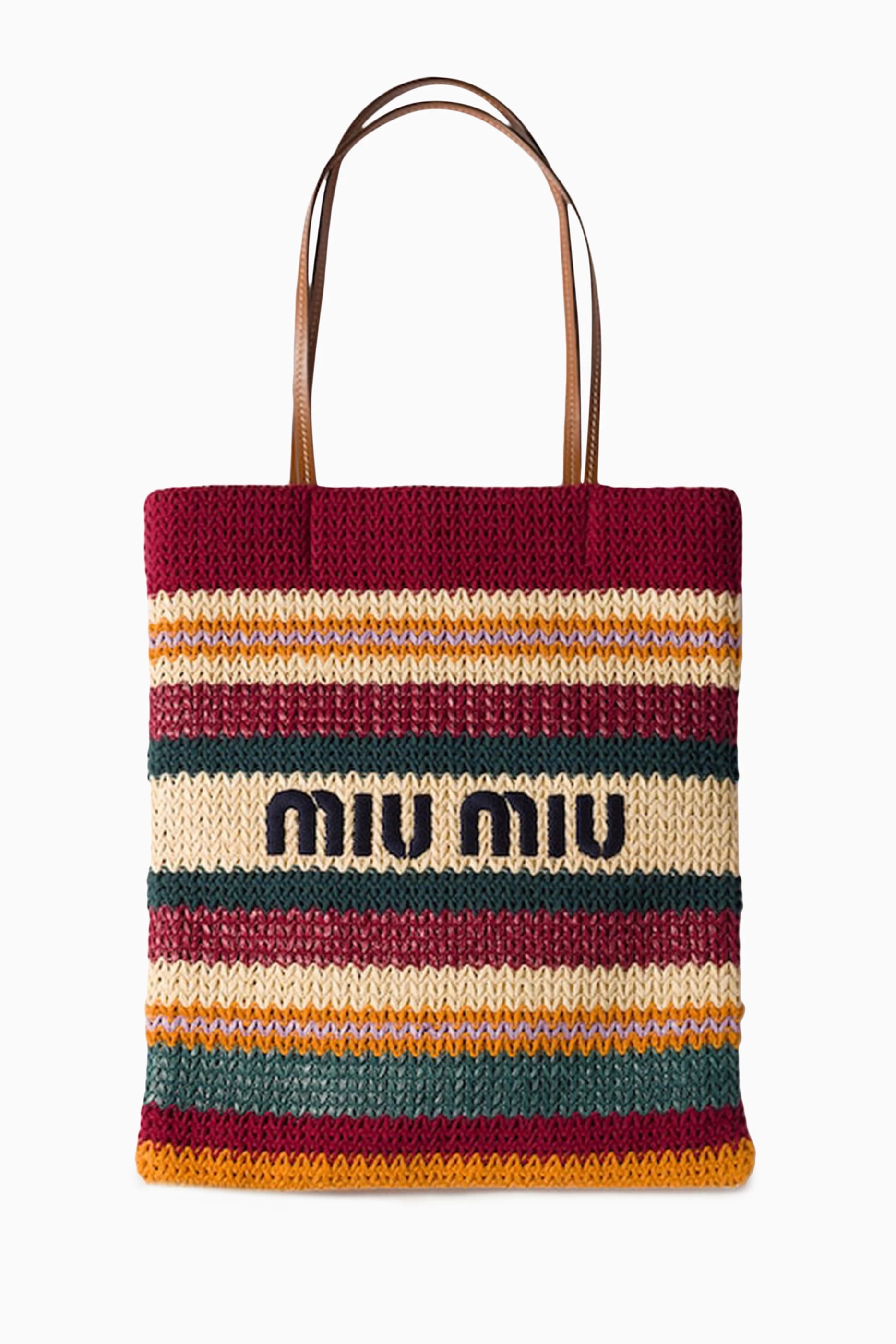 Miu Miu Raffia-Effect Woven Tote Bag