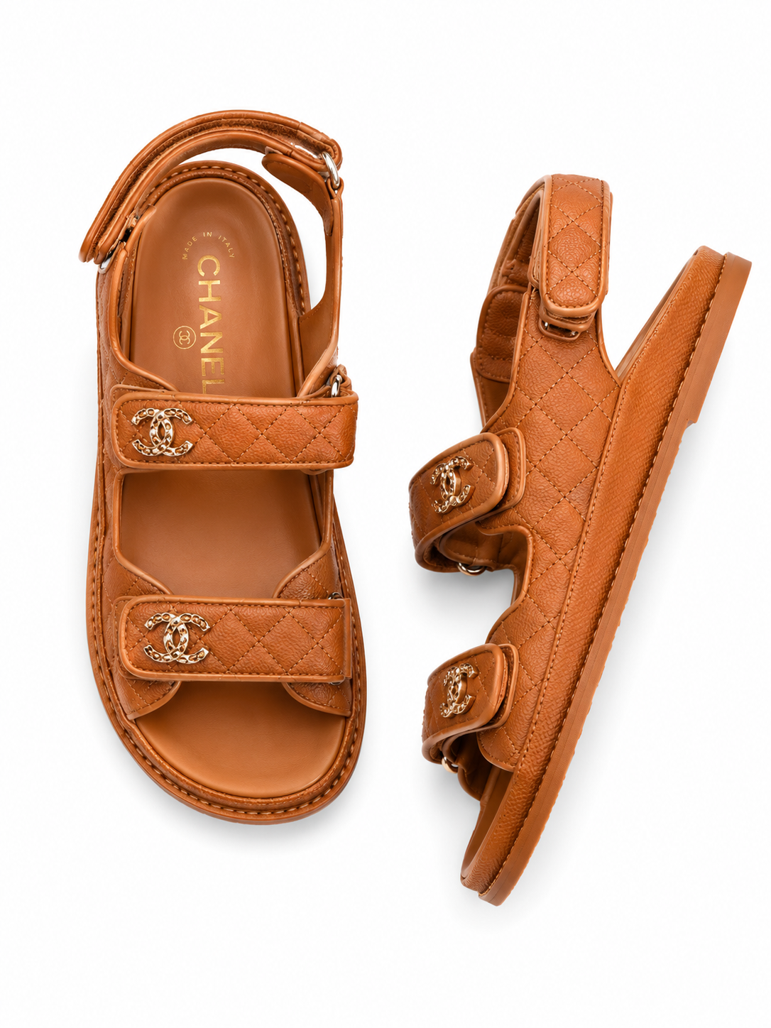 Chanel lambskin quilted velcro dad sandals
