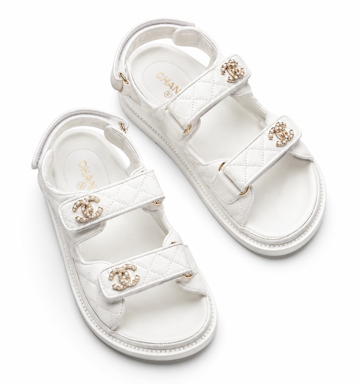 Chanel lambskin quilted velcro dad sandals