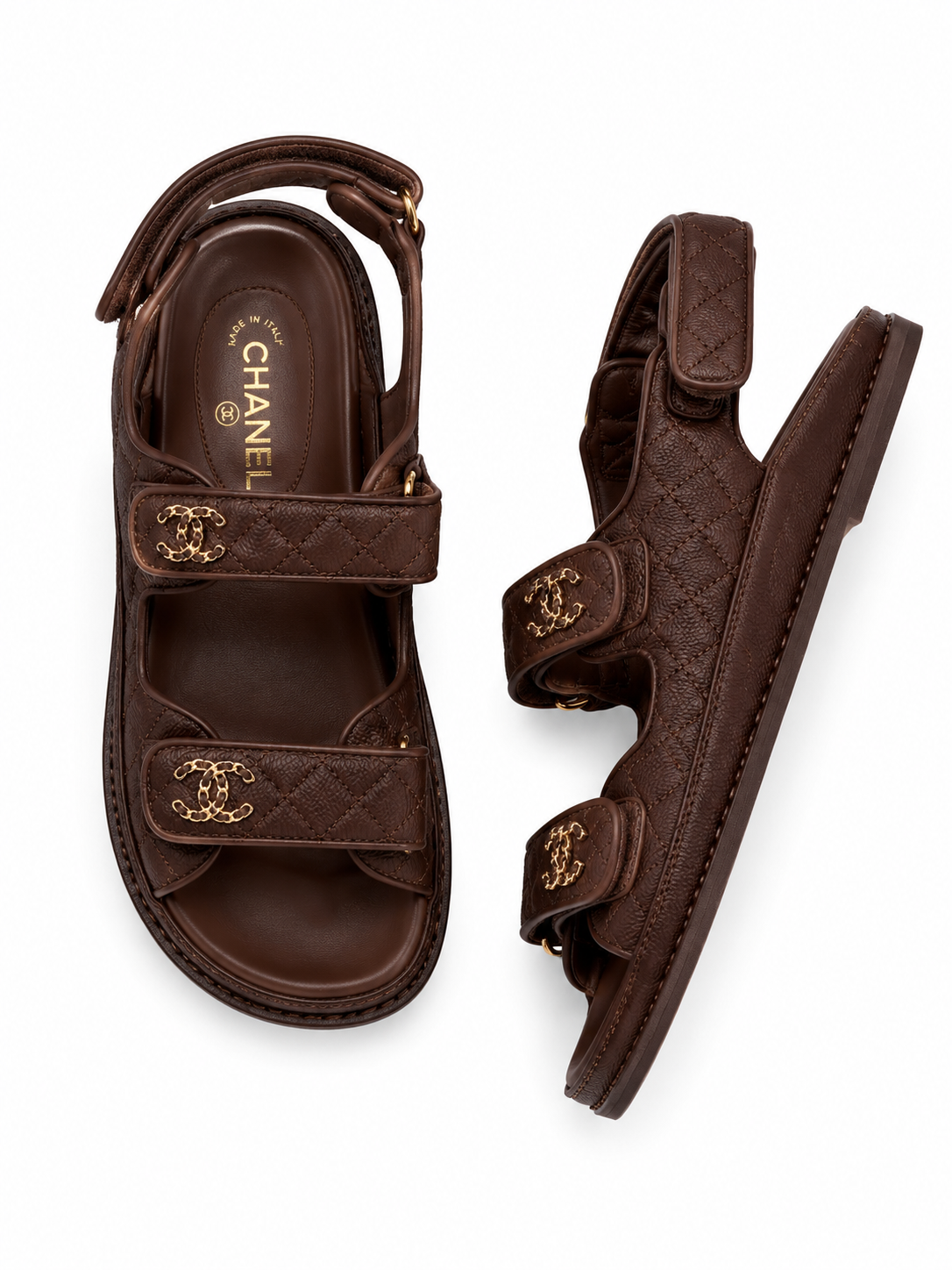 Chanel lambskin quilted velcro dad sandals